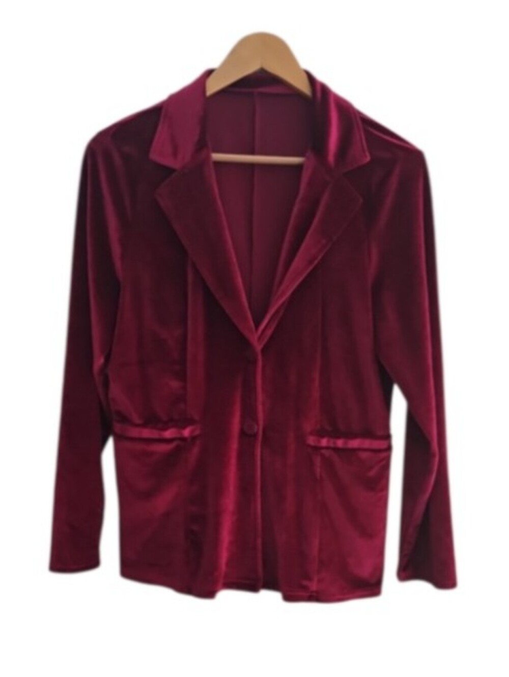 Deep Raspberry Velvet Blazer Women’s Sz Large Stretch Velour Y2K Holiday Jacket